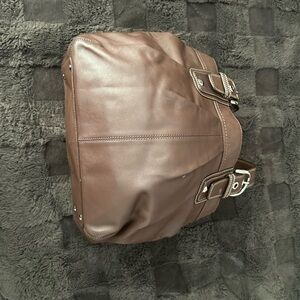 Brown Leather Tote Bag with Buckle Accents